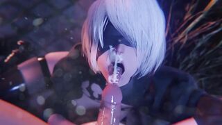 [Animated] 2B Blowjob lipjob into facial