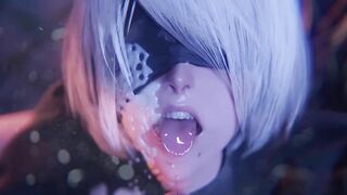 [Animated] 2B Blowjob lipjob into facial