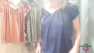 nippleringlover revealing pierced tits in changing room at public store large gauge nipple piercings