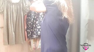 nippleringlover revealing pierced tits in changing room at public store large gauge nipple piercings