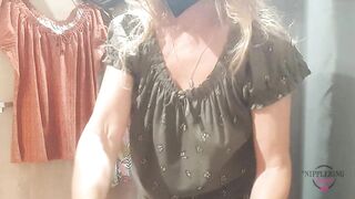 nippleringlover revealing pierced tits in changing room at public store large gauge nipple piercings