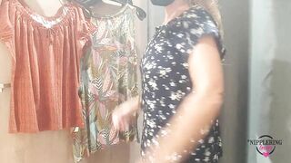 nippleringlover revealing pierced tits in changing room at public store large gauge nipple piercings