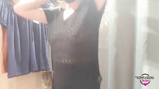 nippleringlover revealing pierced tits in changing room at public store large gauge nipple piercings