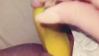 Swiss girl fucks herself with a banana