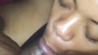 Horny black mother catches huge facial