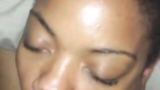 Horny black mother catches huge facial