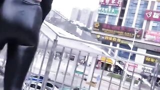 Candid Chinese Girl in Latex Leggings