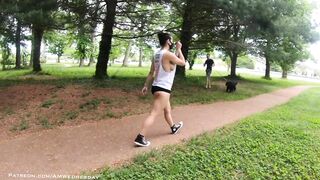 Working out at the park with lots of side boob!