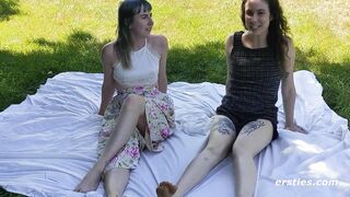 Lesbian Babes Enjoy Sexy Fun Outside