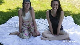 Lesbian Babes Enjoy Sexy Fun Outside