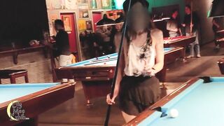 Tiny skirt and no panties were big hits at the pool hall!