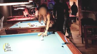 Tiny skirt and no panties were big hits at the pool hall!