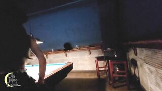 Tiny skirt and no panties were big hits at the pool hall!