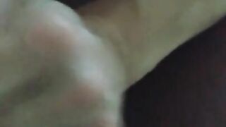 Hand job cum shot while sucking balls