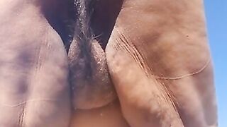 Stopping on the way home in the desert to piss pee. Mature Latina Granny with hairy pussy