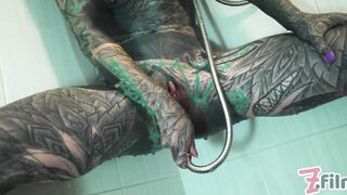 Heavily TATTOO model ANAL masturbation in shower - clean asshole, enema fetish, anal gape, PISS