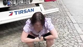 Public pissing at crowded truckstop in Austria!