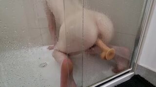 Realistic Suction dildo in the shower