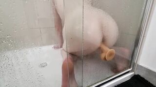 Realistic Suction dildo in the shower