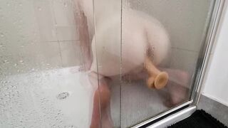 Realistic Suction dildo in the shower