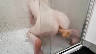 Realistic Suction dildo in the shower