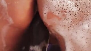 Italian Busty MILF caught showering and masturbating with a huge dildo, multiple orgasms