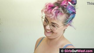 Hairy busty lesbian enjoys oral sex and anal fingering