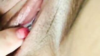 Very close-up - real wet pussy from fantasizing this morning