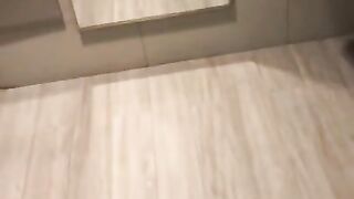 POV Blowjob CIM Cum Swapping Couple Cum Kiss In A Public Washroom At The Mall After She Goes Pee