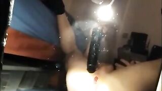 Big black dildo deep anal penetration