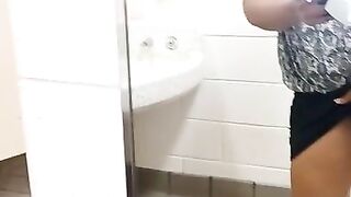 Rubbing my pussy in a public restroom