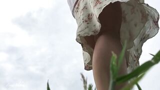 Hidden Camera Outdoor. Teen Girl Walking without Panties. look up Skirt