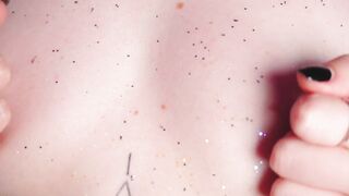 Purple hair teen puts glitter on naked body