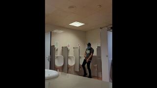 jerking off in a public toilet at Barcelona airport. almost caught by the cops. very hot risky