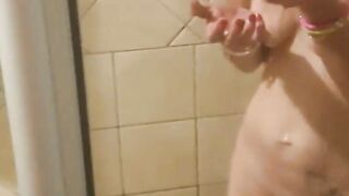 Petite slut taking a sexy wet shower flashing my ass and tits