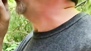 Swallowing a monster cock in the woods