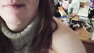 Cute trans girl redhead in sweater a teases and plays