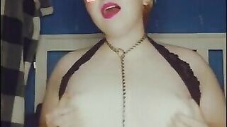 Pink Haired Thick Slut Plays with Tits on Snap