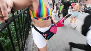 Wife under boob see through shorts at PRIDE parade