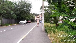 Crazy Exhibitionist Naked Walks around the City. no Panties, Risky.