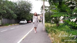 Crazy Exhibitionist Naked Walks around the City. no Panties, Risky.