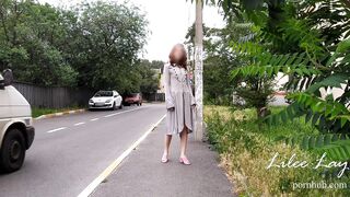 Crazy Exhibitionist Naked Walks around the City. no Panties, Risky.