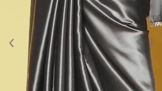 Handjob with grey satin silky saree of online shopping (60