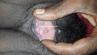 Horny Desi Wife Rubbing her clit & make completion after playing with her wet hairy pussy