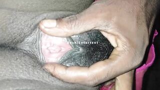 Horny Desi Wife Rubbing her clit & make completion after playing with her wet hairy pussy