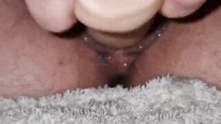 Teaser - My girlfriend masturbating and making a mess with her cum and a big dildo