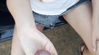 Beautiful amateur teen sucks grandpa outdoors and she swallows it all cum