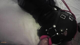 TEASER Laura is hogtied in latex catsuite and high heels, throated with a lip open mouth gag POV