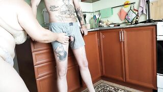 stepmom jerks off my cock before breakfast and frees my balls from sperm