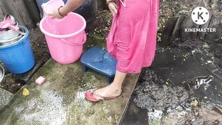 Anita yadav bathing outside with beautiful boobs